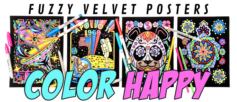 Fuzzy Coloring Posters & Large Velvet Coloring Designs